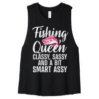 Funny Fishing Queen Design For Women Ladies Fishing Lovers Women's Racerback Cropped Tank