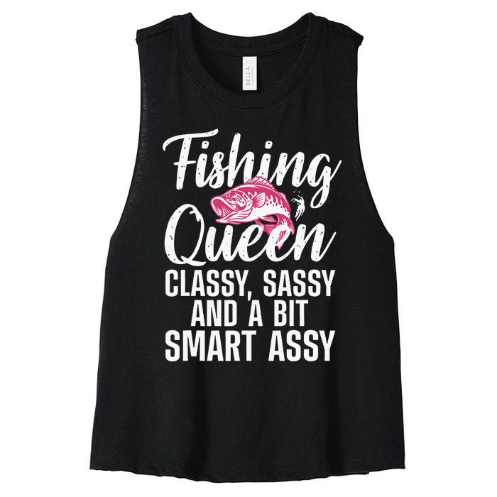 Funny Fishing Queen Design For Women Ladies Fishing Lovers Women's Racerback Cropped Tank