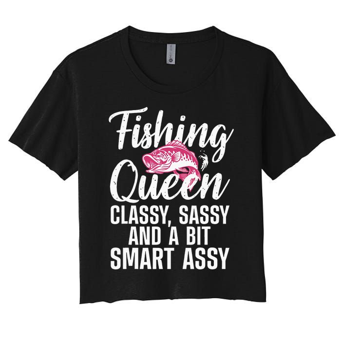 Funny Fishing Queen Design For Women Ladies Fishing Lovers Women's Crop Top Tee