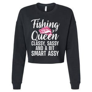 Funny Fishing Queen Design For Women Ladies Fishing Lovers Cropped Pullover Crew