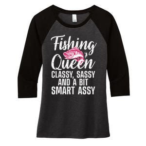 Funny Fishing Queen Design For Women Ladies Fishing Lovers Women's Tri-Blend 3/4-Sleeve Raglan Shirt