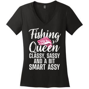 Funny Fishing Queen Design For Women Ladies Fishing Lovers Women's V-Neck T-Shirt