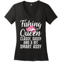 Funny Fishing Queen Design For Women Ladies Fishing Lovers Women's V-Neck T-Shirt