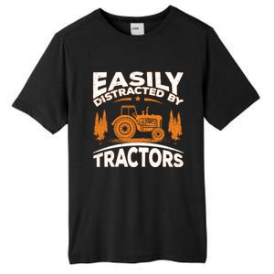 Funny Farming Quote Gift Easily Distracted By Tractors Tall Fusion ChromaSoft Performance T-Shirt