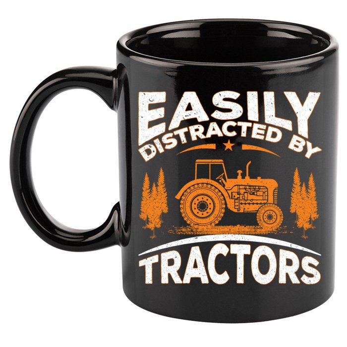 Funny Farming Quote Gift Easily Distracted By Tractors 11oz C Handle Ceramic Mug