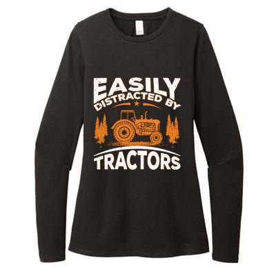 Funny Farming Quote Gift Easily Distracted By Tractors Womens CVC Long Sleeve Shirt