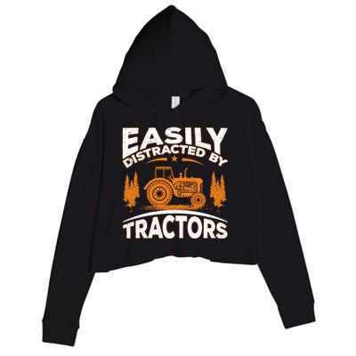 Funny Farming Quote Gift Easily Distracted By Tractors Crop Fleece Hoodie