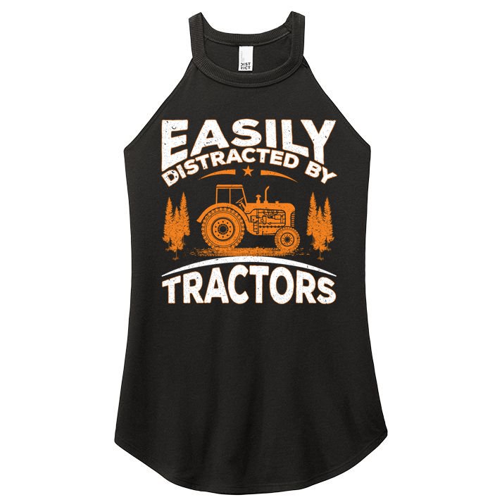 Funny Farming Quote Gift Easily Distracted By Tractors Women's Perfect Tri Rocker Tank