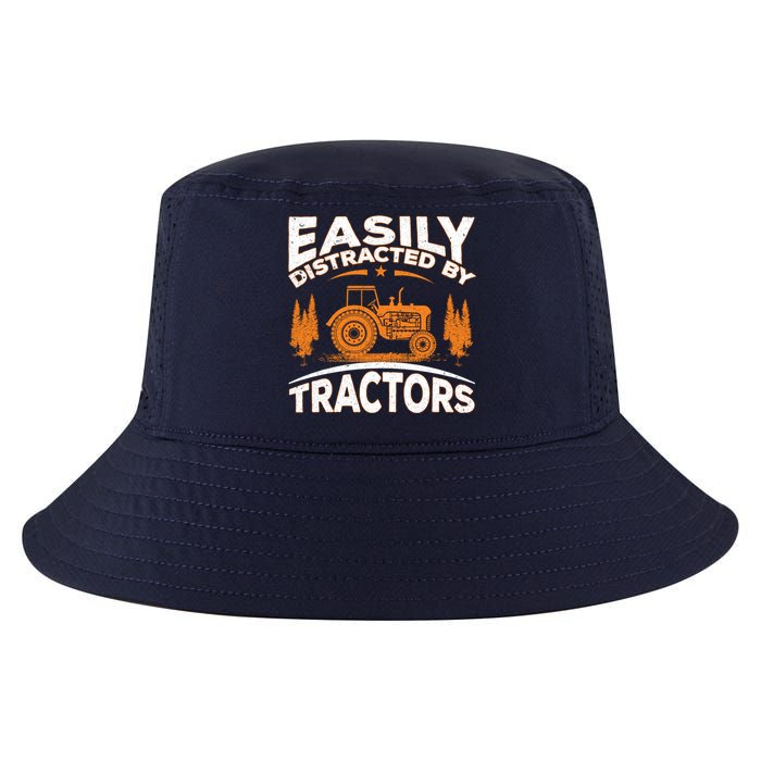 Funny Farming Quote Gift Easily Distracted By Tractors Cool Comfort Performance Bucket Hat