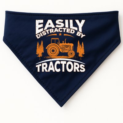 Funny Farming Quote Gift Easily Distracted By Tractors USA-Made Doggie Bandana