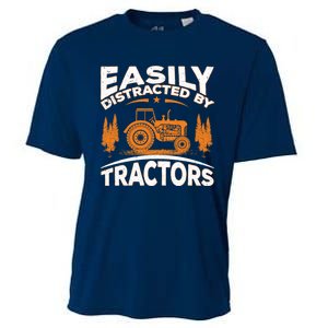 Funny Farming Quote Gift Easily Distracted By Tractors Cooling Performance Crew T-Shirt