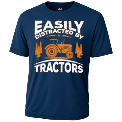 Funny Farming Quote Gift Easily Distracted By Tractors Performance Shirt