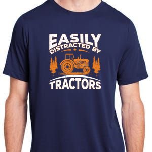 Funny Farming Quote Gift Easily Distracted By Tractors Adult ChromaSoft Performance T-Shirt