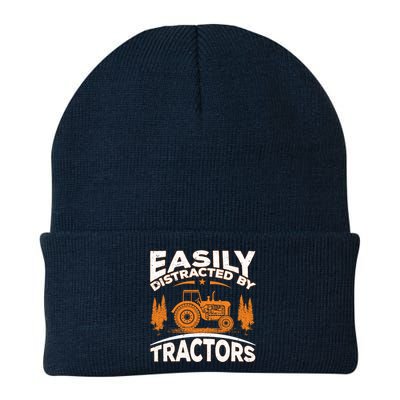 Funny Farming Quote Gift Easily Distracted By Tractors Beanie