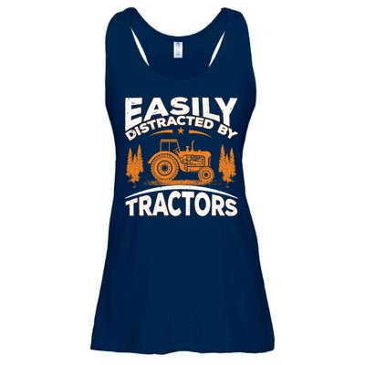 Funny Farming Quote Gift Easily Distracted By Tractors Ladies Essential Flowy Tank