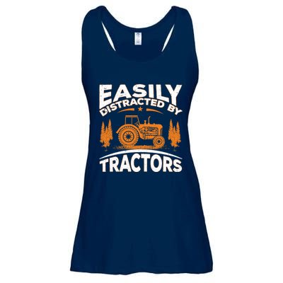 Funny Farming Quote Gift Easily Distracted By Tractors Ladies Essential Flowy Tank