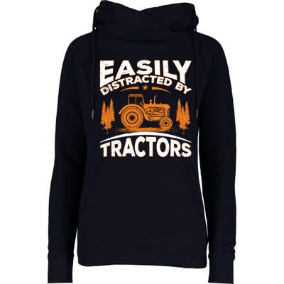 Funny Farming Quote Gift Easily Distracted By Tractors Womens Funnel Neck Pullover Hood