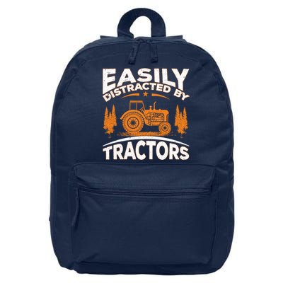 Funny Farming Quote Gift Easily Distracted By Tractors 16 in Basic Backpack