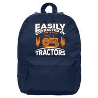 Funny Farming Quote Gift Easily Distracted By Tractors 16 in Basic Backpack