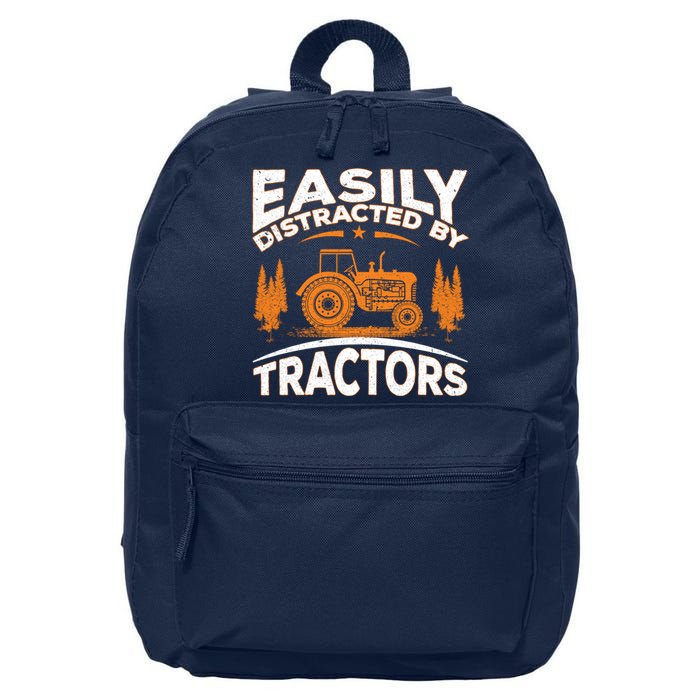 Funny Farming Quote Gift Easily Distracted By Tractors 16 in Basic Backpack
