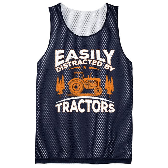 Funny Farming Quote Gift Easily Distracted By Tractors Mesh Reversible Basketball Jersey Tank