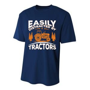 Funny Farming Quote Gift Easily Distracted By Tractors Performance Sprint T-Shirt