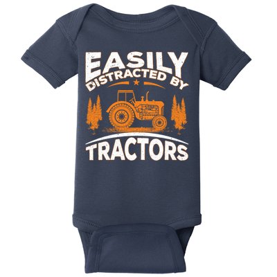 Funny Farming Quote Gift Easily Distracted By Tractors Baby Bodysuit