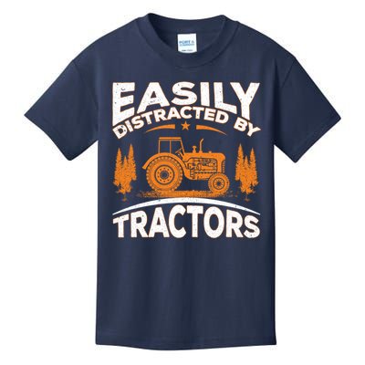 Funny Farming Quote Gift Easily Distracted By Tractors Kids T-Shirt