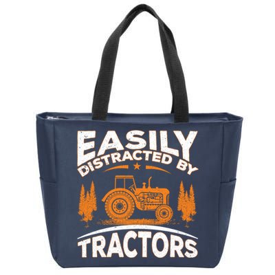Funny Farming Quote Gift Easily Distracted By Tractors Zip Tote Bag