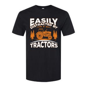 Funny Farming Quote Gift Easily Distracted By Tractors Softstyle CVC T-Shirt