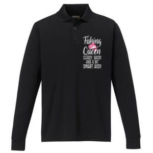 Funny Fishing Queen Design For Women Ladies Fishing Lovers Performance Long Sleeve Polo