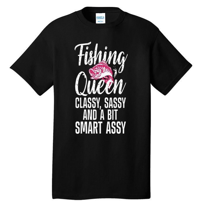 Funny Fishing Queen Design For Women Ladies Fishing Lovers Tall T-Shirt