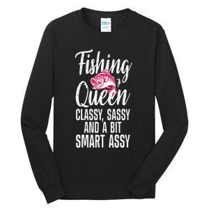 Funny Fishing Queen Design For Women Ladies Fishing Lovers Tall Long Sleeve T-Shirt