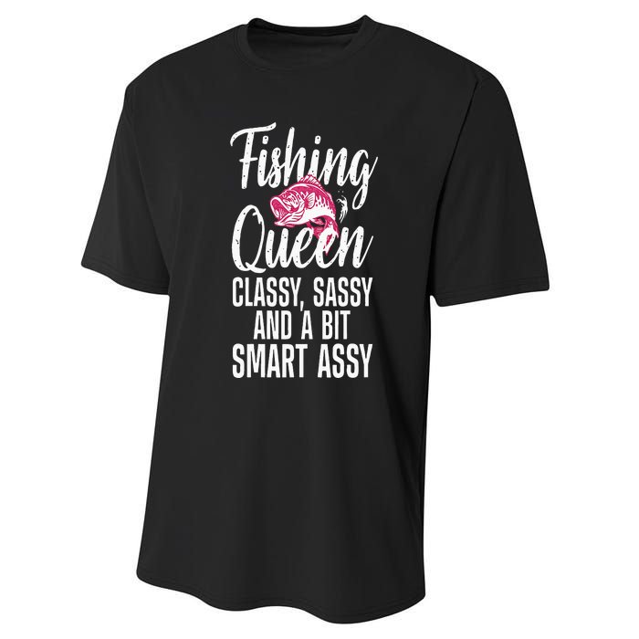 Funny Fishing Queen Design For Women Ladies Fishing Lovers Performance Sprint T-Shirt