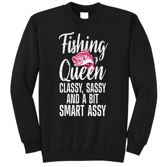 Funny Fishing Queen Design For Women Ladies Fishing Lovers Tall Sweatshirt