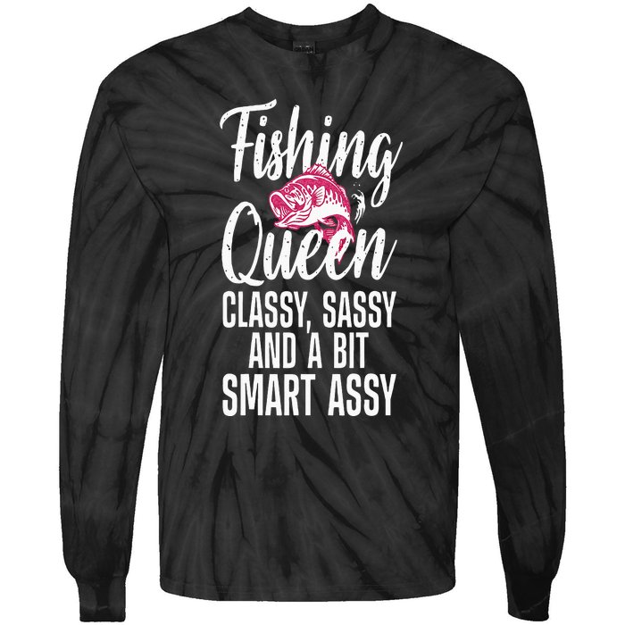 Funny Fishing Queen Design For Women Ladies Fishing Lovers Tie-Dye Long Sleeve Shirt