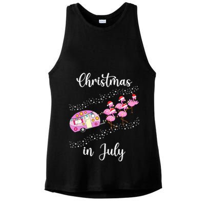 Funny Flamingo Retro Camping Car Christmas In July Tank Top Ladies PosiCharge Tri-Blend Wicking Tank
