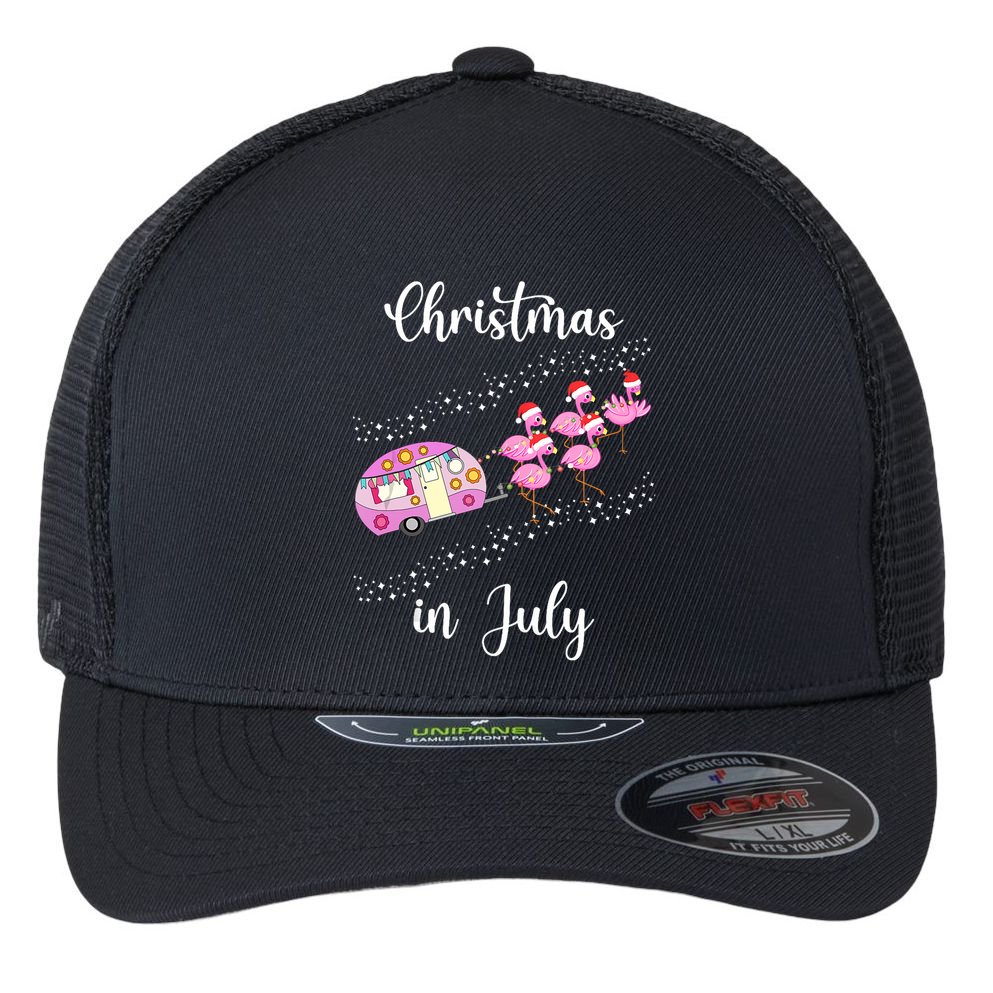 Funny Flamingo Retro Camping Car Christmas In July Tank Top Flexfit Unipanel Trucker Cap