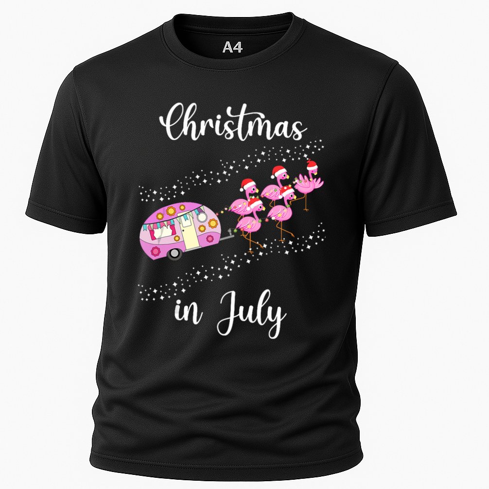 Funny Flamingo Retro Camping Car Christmas In July Tank Top Cooling Performance Crew T-Shirt