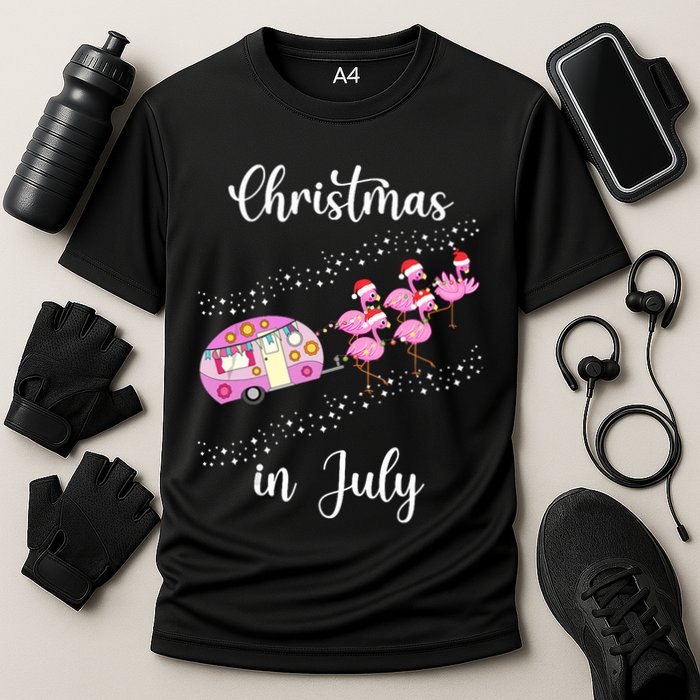 Funny Flamingo Retro Camping Car Christmas In July Tank Top Cooling Performance Crew T-Shirt