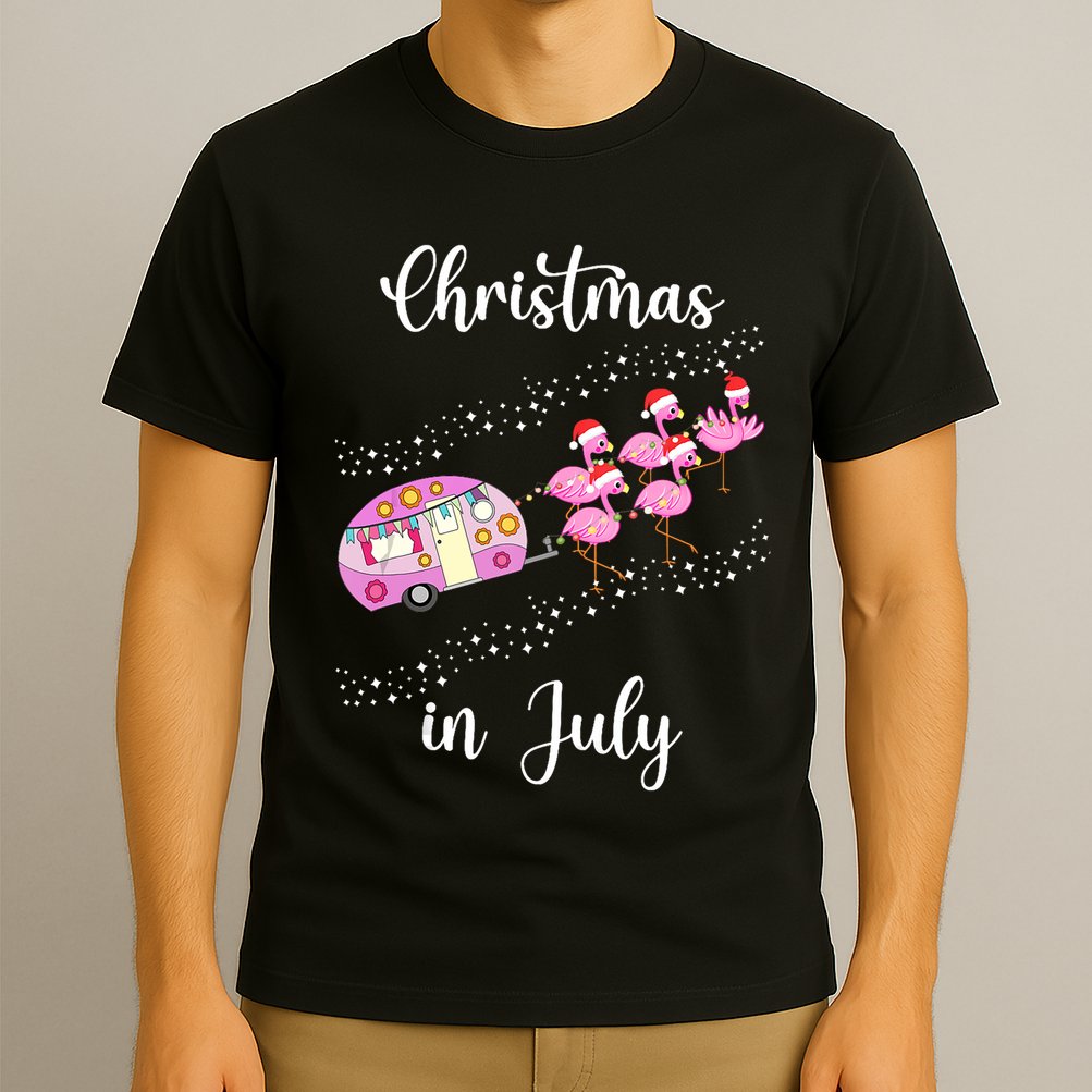 Funny Flamingo Retro Camping Car Christmas In July Tank Top T-Shirt