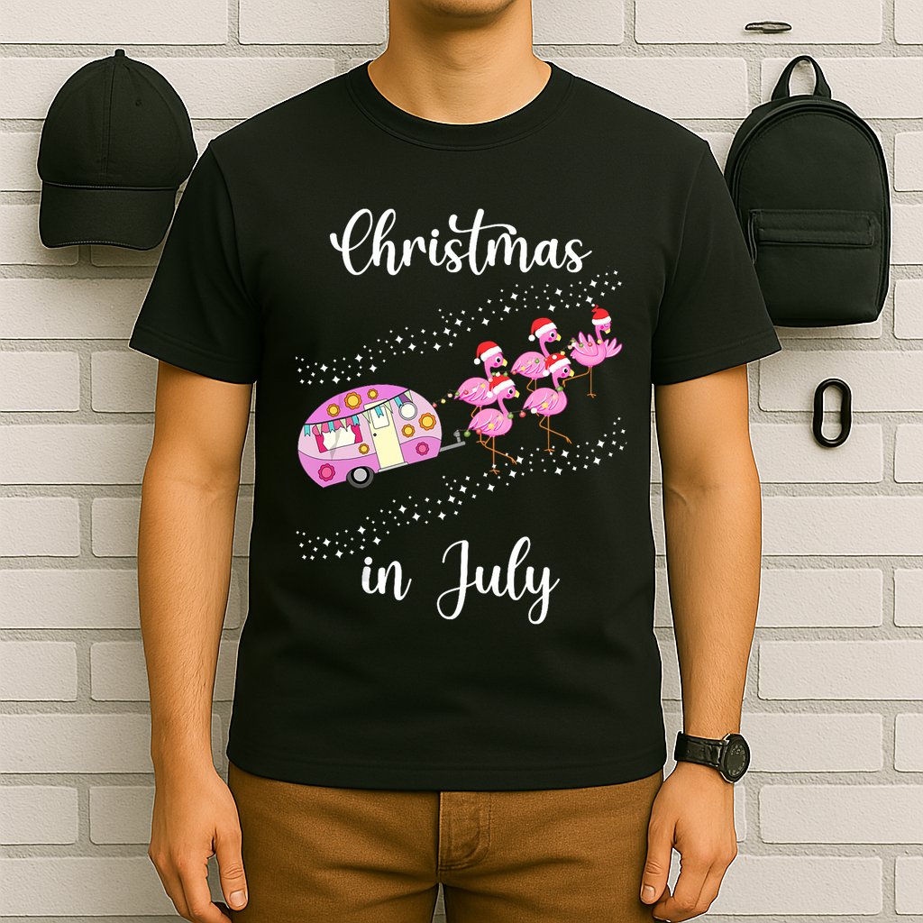 Funny Flamingo Retro Camping Car Christmas In July Tank Top T-Shirt