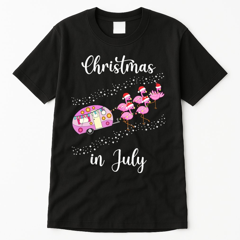 Funny Flamingo Retro Camping Car Christmas In July Tank Top Tall T-Shirt