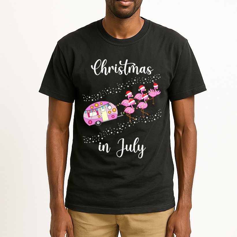 Funny Flamingo Retro Camping Car Christmas In July Tank Top Tall T-Shirt