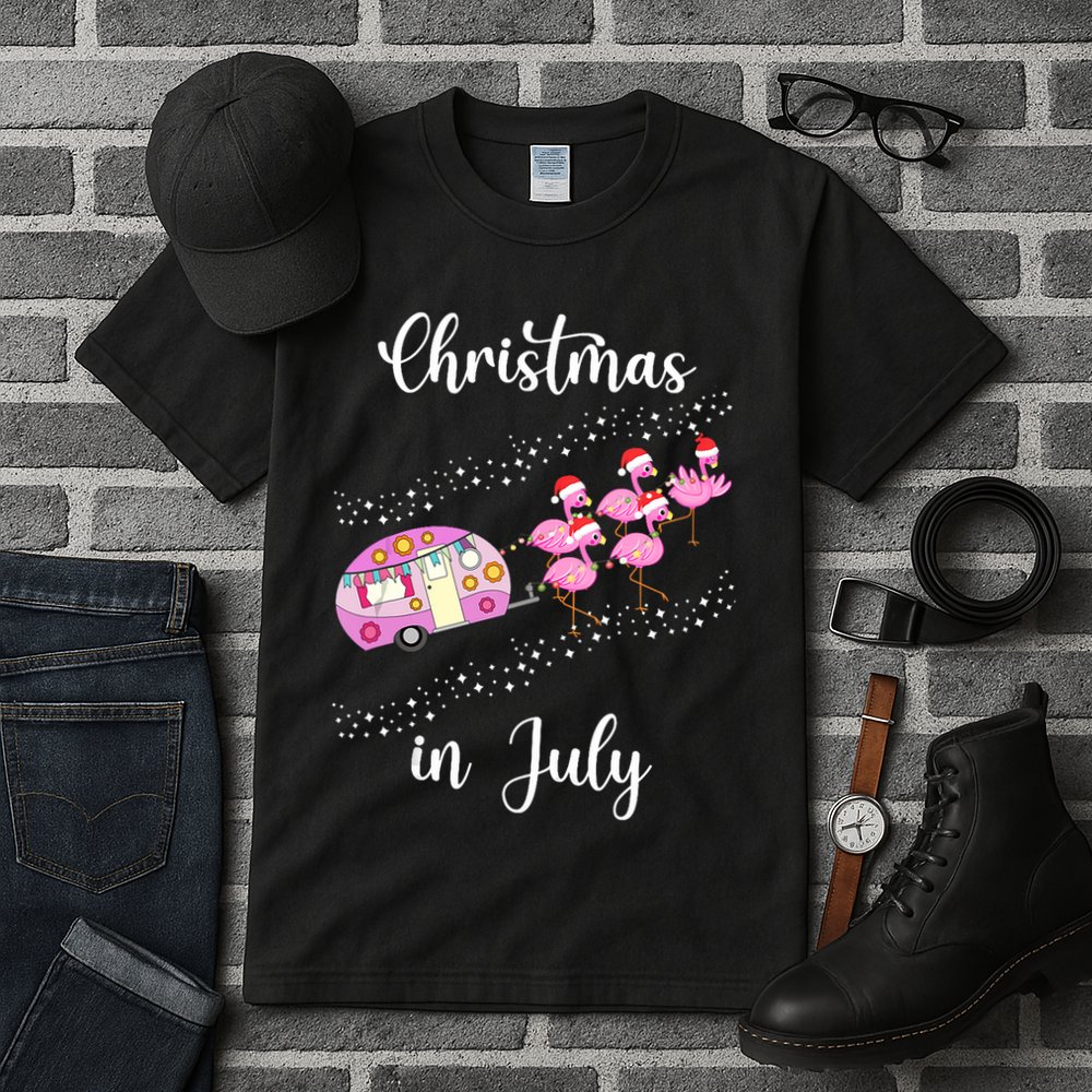 Funny Flamingo Retro Camping Car Christmas In July Tank Top Tall T-Shirt
