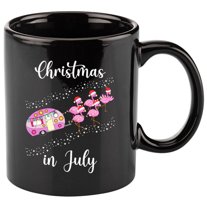 Funny Flamingo Retro Camping Car Christmas In July Tank Top 11oz C Handle Ceramic Mug