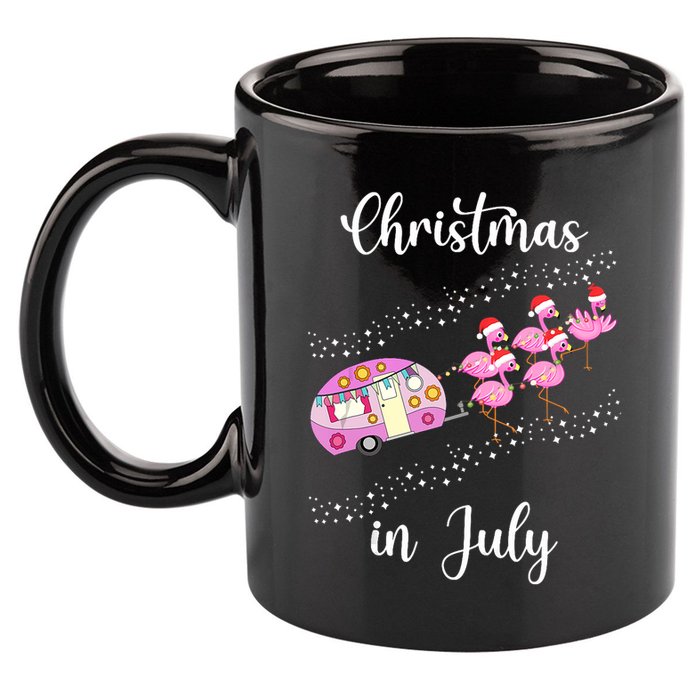 Funny Flamingo Retro Camping Car Christmas In July Tank Top 11oz C Handle Ceramic Mug