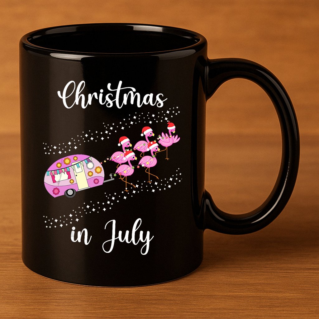 Funny Flamingo Retro Camping Car Christmas In July Tank Top 11oz C Handle Ceramic Mug