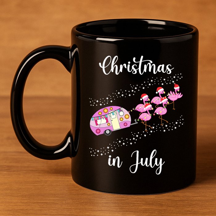 Funny Flamingo Retro Camping Car Christmas In July Tank Top 11oz C Handle Ceramic Mug