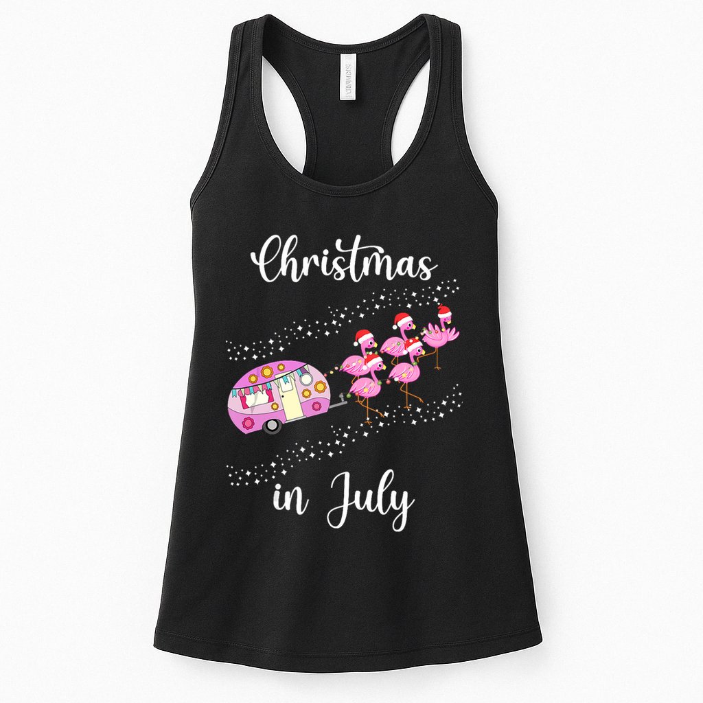Funny Flamingo Retro Camping Car Christmas In July Tank Top Womens Tank Top